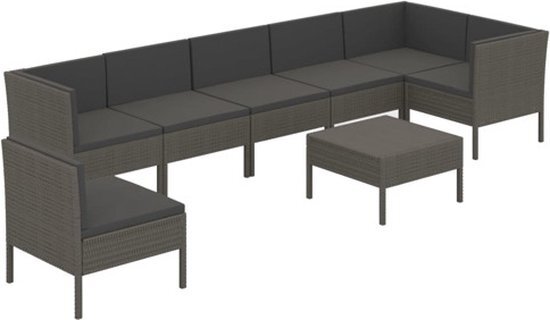 vidaXL 8-delige Loungeset met kussens poly rattan grijs