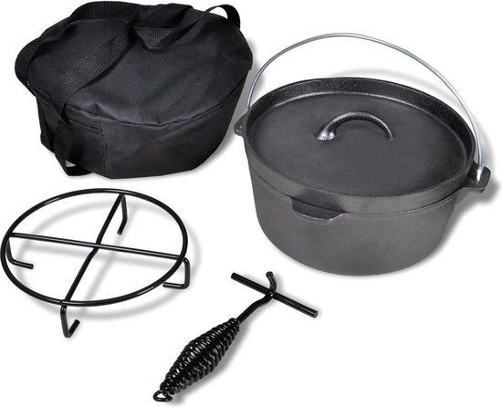 vidaXL Braadpan Gietijzer Zwart Rond 4,2 L inclusief deksel