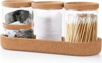 Merkloos / Sans marque Anhow Set van 4 wattenstaafjes dispenser met kurkdeksel voor badkamer, opbergdozen - transparant