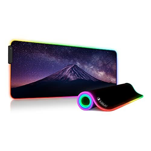 SUBBLIM XL-muismat voor computer, met RGB-ledlicht, 9 kleuren, antislip rubberen basis, voor draadloze muis PC/Mac, waterdicht, 80 x 30 x 0,4 cm, bedrukt