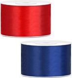 Merkloos Sierlinten/cadeaulinten/satijnen linten - Set 2x stuks - rood en navy - 38 mm x 25 meter