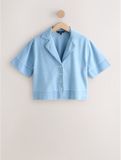 Next - Dames - Denim resortoverhemd met korte mouwen - Tall - Blauw
