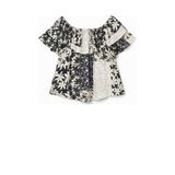 Desigual Off Shoulder Top - Zwart/Ecru - All Over Print
