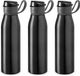 Merkloos / Sans marque Stricker Europe 3x Stuks aluminium waterfles/drinkfles zwart met klepdop en handvat 650 ml