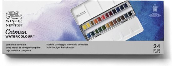 Winsor & Newton Cotman aquarelverf set metalen doos 24 napjes