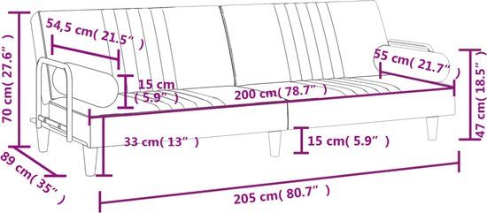 vidaXL Slaapbank met armleuningen fluweel zwart - 205x89x70 cm - Zwart