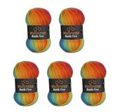 5 Wollbiene Batik Fine 5 x 100 g Wol met Kleurverloop (2060 Bes Oranje Groen Turkoois)