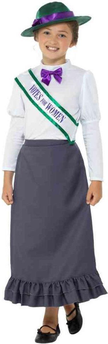 Smiffys Kinder Kostuum Victorian Suffragette Wit/Grijs - Kids tm 9 jaar - Polyester