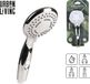Urban Living basic douchekop - met 3 functies - 24 cm - zilver - kunststof - water besparing knop
