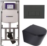 Geberit QeramiQ Dely Toiletset - Diepspoel - Rimless - Inbouwreservoir UP320 - Softclose Zitting - Antraciet Mat Bedieningsplaat