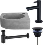 FortiFura Fonteinset - 31.5x31.5x10cm - 1 kraangat - hoek - fonteinkraan zwart mat - beton