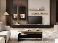 Mobistoxx Mur tv-hifi BABEL 5 portes chêne artisan/noir mat avec table basse