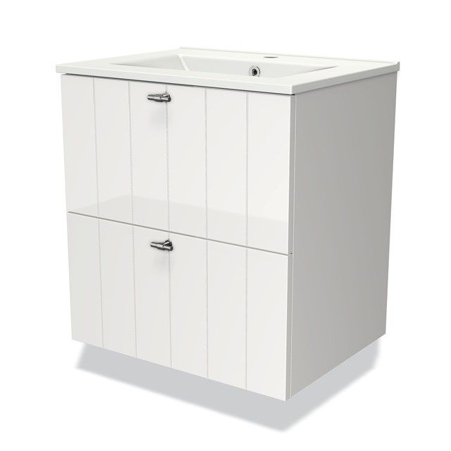 Maxaro Badkamermeubel 60cm Modulo Hoogglans Wit 2 Lades Lamel Wastafel Keramiek