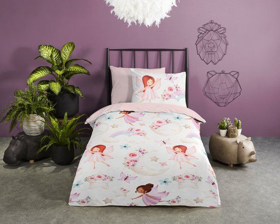 Good Morning dekbedovertrek regenboog, maan en fee - 1 persoons 140x200/220 cm - Multi - 100% Katoen renforce