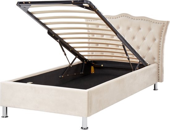 Beliani METZ - Bed met opbergruimte - Beige - Fluweel