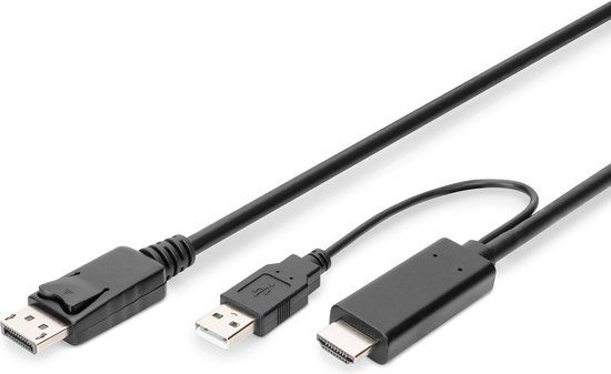 Digitus AK-330111-020-S video kabel adapter 2 m HDMI Type A (Standaard) DisplayPort + USB Type-A Zwart
