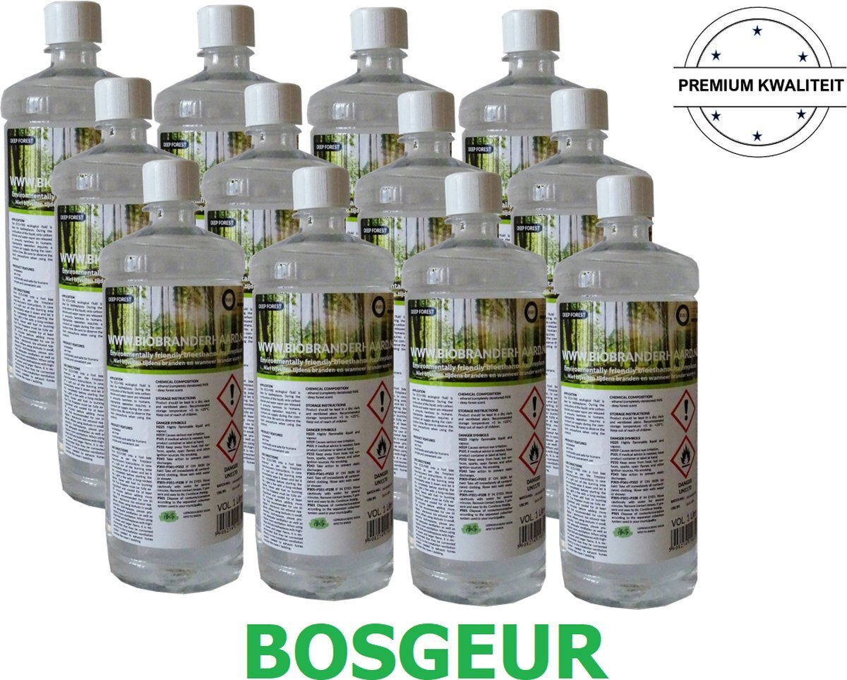 Afecto 12 flessen bio ethanol met bosgeur | Premium bio - ethanol | 12 x 1 liter | | bio ethanolhaard vulling | sfeerhaarden bio ethanol | sfeerhaardvulling
