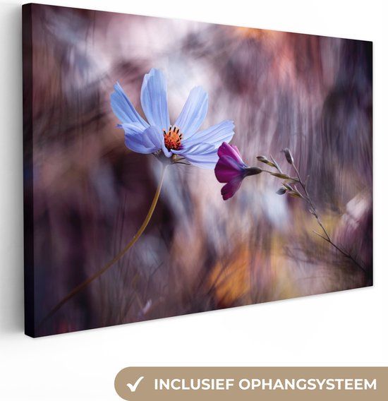 OneMillionCanvasses Canvas schilderij - Bloemen - Blauw - Paars - 180x120 cm