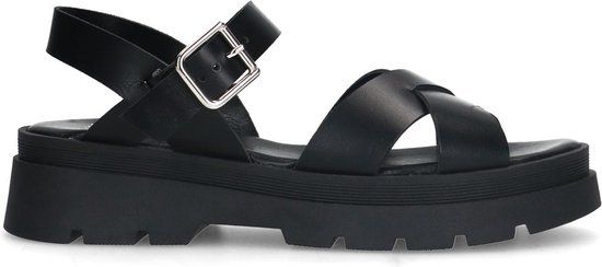 Manfield - Dames - Zwarte leren sandalen - Maat 37