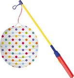 Merkloos Bol lampion stippen - wit/regenboog - H22 cm - papier - met lampionstokje - 40 cm