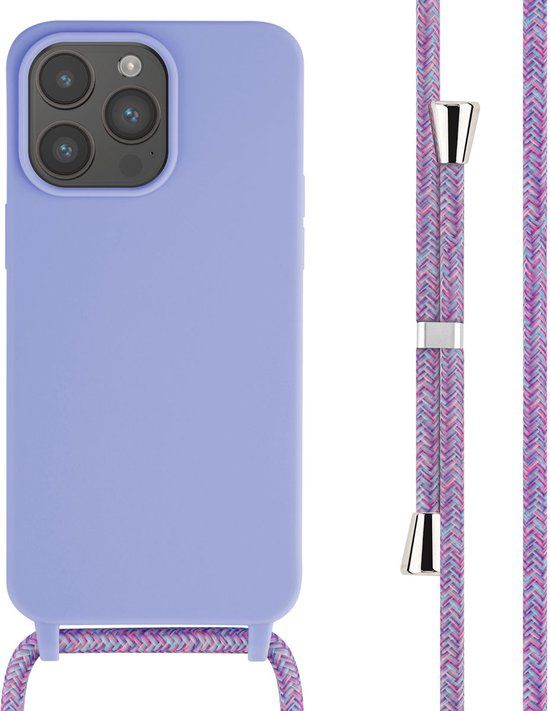 iMoshion Hoesje iPhone 15 Pro Max - Siliconen Back Cover met Koord - Paars