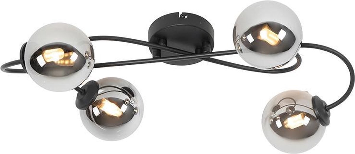 QAZQA athens - Landelijke Plafondlamp - 4 lichts - L 525 mm - Zwart - Woonkamer | Slaapkamer | Keuken