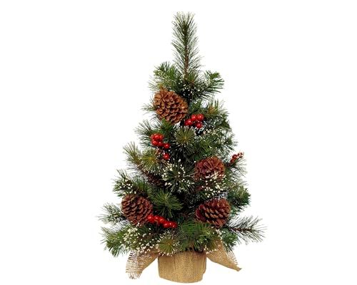 Everlands Kunstboom - 60 cm - jute voet - dennenappels en besjes - kunst kerstboom