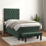 vidaXL Boxspringbed met matras, donkergroen, 100x200 cm, fluweel