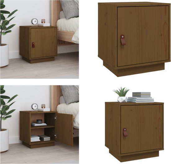 vidaXL Nachtkastje - 40x34x45 cm - Massief Grenenhout - Honingbruin