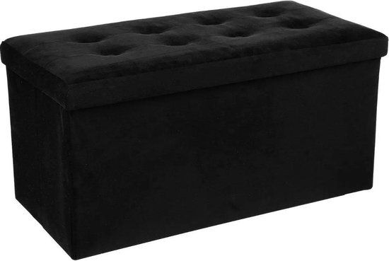 Atmosphera Zwarte Opvouwbare Fluwelen Poef - 76x38x6 cm - Merkloos