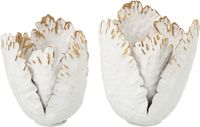 J-Line Tulpvormige windlichten met bloemen - ijzer - wit/goud - large - set van 2