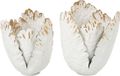 J-Line Tulpvormige windlichten met bloemen - ijzer - wit/goud - large - set van 2