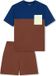 SCHIESSER Shortama Jongens Pyjama Colorblock Korte Mouw Katoen Blauw/Bruin Maat 140