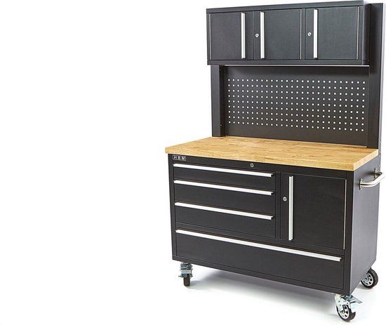 HBM Gereedschapswagen / werkbank 138cm ZWART