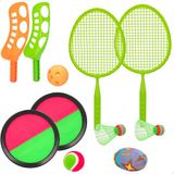 ColorBaby CB Toys 49543 Multispeelset voor kinderen bestaande uit 2 badmintonrackets, 2 vliegtuigen, 2 launchers, 2 ballen, 1 zachte rugbybal, 2 haarvangschijven, vanaf 3 jaar