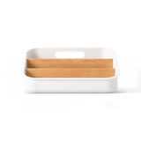 Wintem Multifunctionele organizer, wit, opbergdoos van hout met 2 uitneembare scheidingswanden, 27 x 20 x 13 cm, veel ruimte voor het organiseren van specerijen, theezakjes of cosmetica en