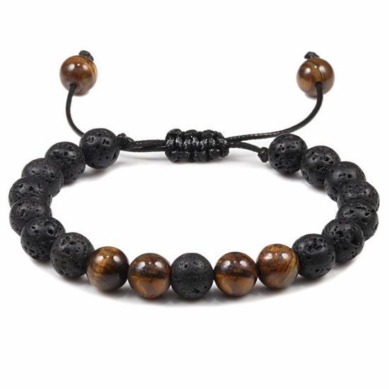 Fako Bijoux® - Natuursteen Armband - Lavasteen & Tijgeroog - 8mm - Bruin/Zwart