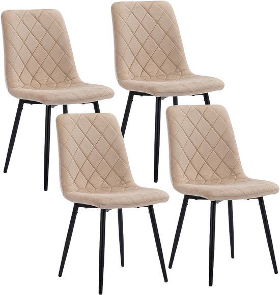 Merkloos Eetkamerstoel - Set van 4 - Beige - Velvet - Metaal