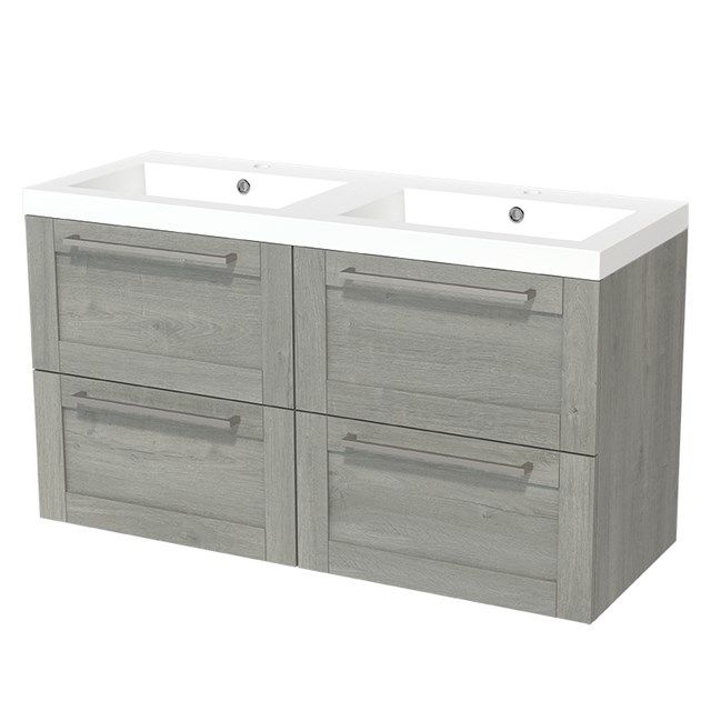 Maxaro Badkamermeubel 120cm Modulo Grijs Eiken 4 lades Kader Wastafel Mineraalmarmer