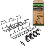 Scanfield Kabelbeheer onder tafel, 2-delige set kabelgoot voor bureau, Kabelbeheer bureau, Modulaire kabelhouder leidt warmte af, Ruime kabelbak onderbouw, Kabelmand zwart