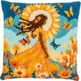 Vervaco Kruissteekkussen kit - Meisje met de zon - 40 x 40 cm