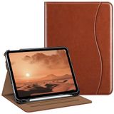 FINTIE Hoesje compatibel met iPad 10e generatie (2022) 10,9 inch, beschermende standaard met meerdere kijkhoeken met potloodhouder en zak, automatisch slapen/waken, bruin