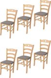 t m c s Tommychairs Cuore - Eetkamerstoelen - Set van 6 - Naturel - Stof & Hout