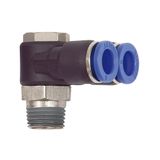 Riegler Y-hoeksteeksluiting. »Blauwe serie«, draaibaar, R 3/8 a., voor buitenslang Ø 10 mm, werkdruk max. 15 bar, kunststof/MS vern.