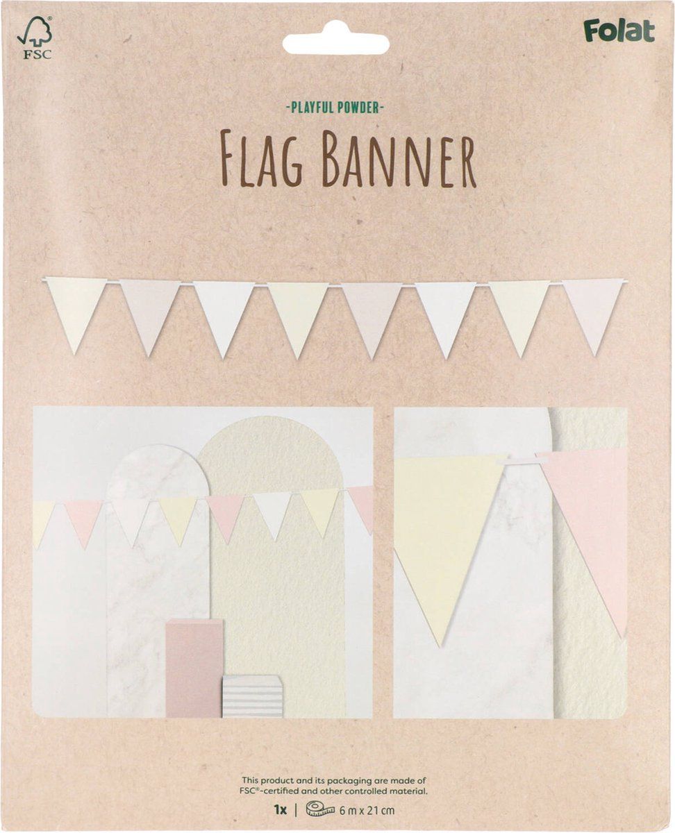 Folat 24324 Papieren kleurrijke pastel vlaggetjesslinger banner Playful Powder 6 meter bruiloft party voor festival, carnaval, verjaardagsdecoratie, babyshower, roze