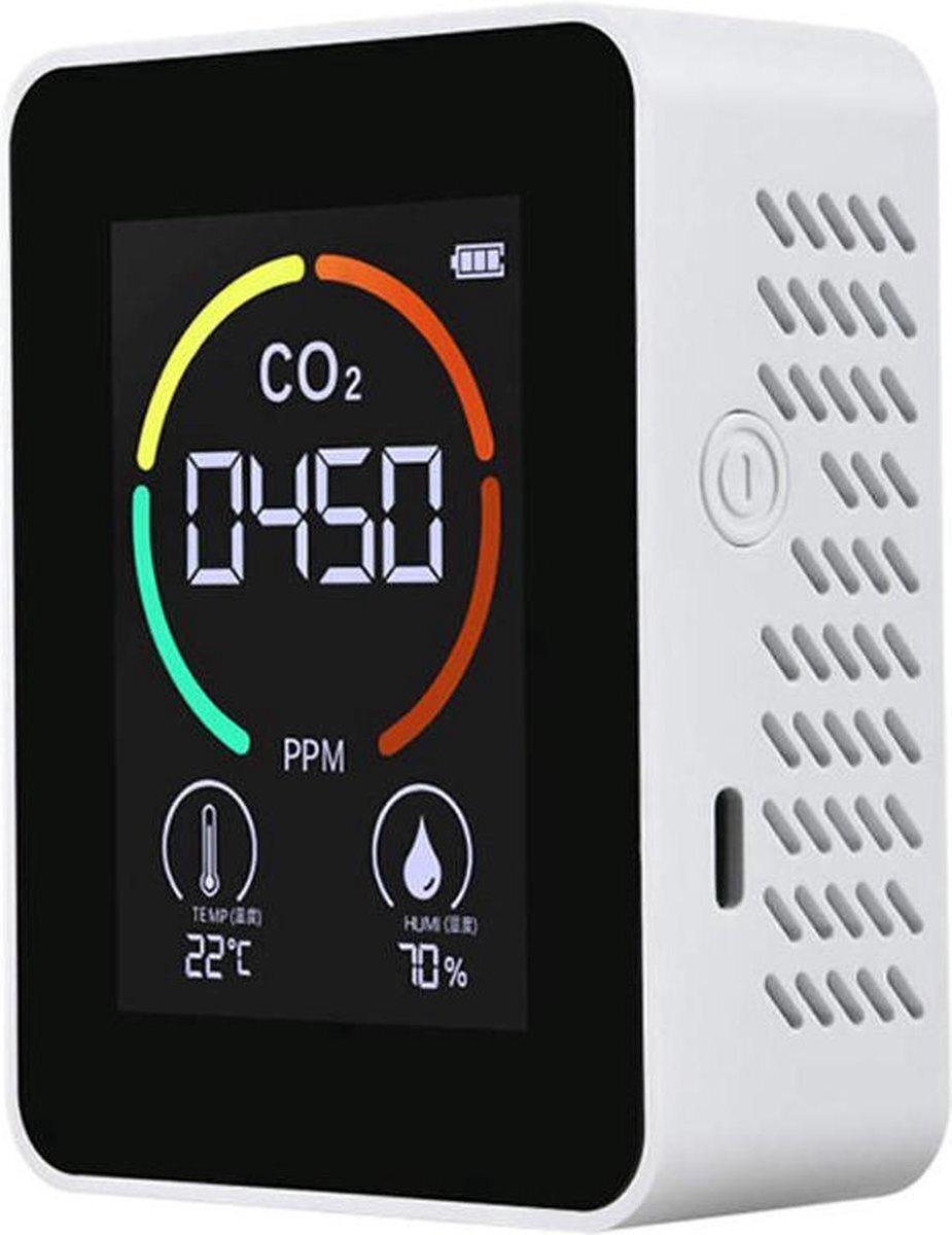 Royal Swiss Royal Swiss® CO2 meter - Luchtkwaliteitsmeter - CO2 meter binnen - CO2 melder & monitor - Thermometer - CO2 detector - Koolstofdioxide meter - draagbaar en oplaadbaar