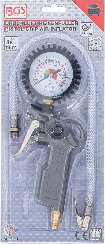 BGS Bandenvulmeter - Flexibele slang 300 mm - Gegoten aluminium