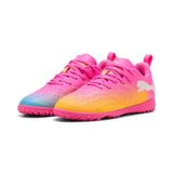 PUMA Future 9 Play TT JR voetbalschoen, Poison Pink-Sun Stream-Bright Aqua White, 4.5 UK
