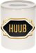 Bellatio Decorations Shoppartners Bv Spaarpot met voornaam Huub - wit - met goud/zwart embleem - 8 x 9 cm - keramiek - met afsluitdop - cadeau verjaardag