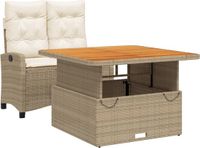 vidaXL 2-delige Tuinset met Kussens Poly Rattan Beige